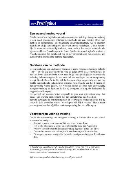Autogene training van Schultz - PsychFysio Opleidingen