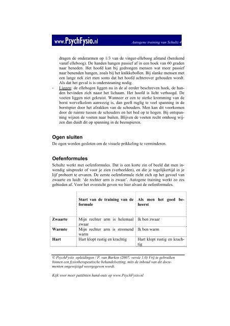 Autogene training van Schultz - PsychFysio Opleidingen