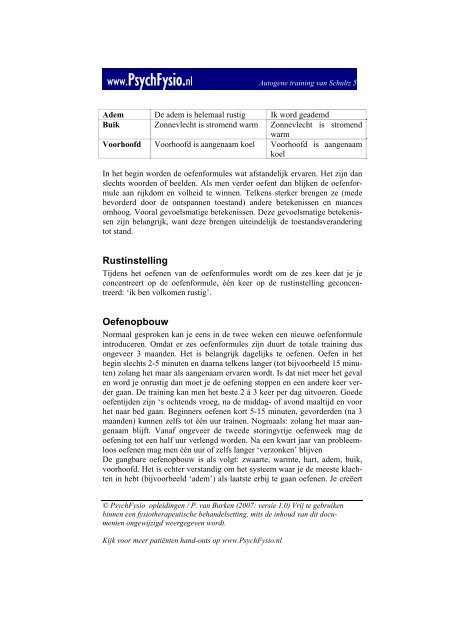 Autogene training van Schultz - PsychFysio Opleidingen