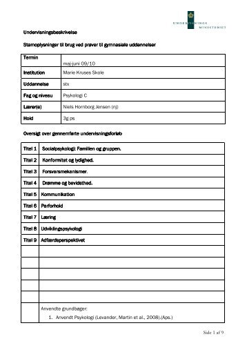 Side 1 af 9 Undervisningsbeskrivelse Undervisningsbeskrivelse ...