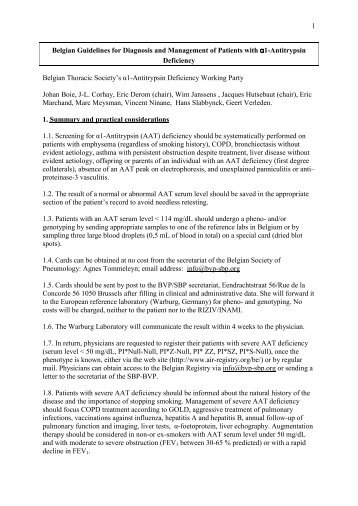 1 Belgian Guidelines for Diagnosis and Management of ... - BVP-SBP