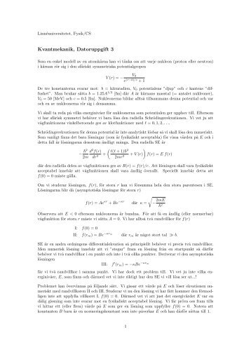 Kvantmekanik, Datoruppgift 3 - Linnéuniversitetet