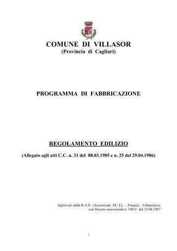 Regolamento edilizio - Comune di Villasor