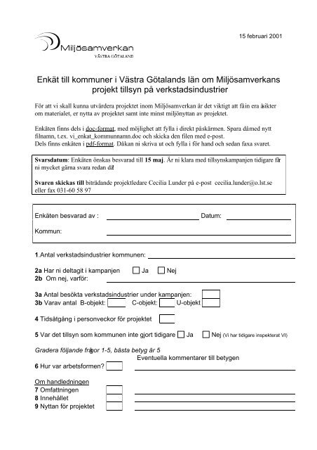 Enkät om tillsynskampanj - Miljösamverkan Västra Götaland