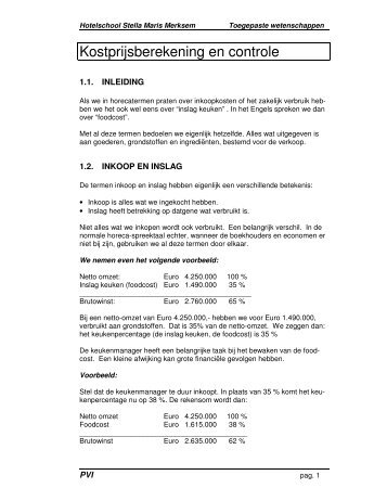 Cursus Kostprijsberekening + oefeningen - Hotelschool Stella Maris ...