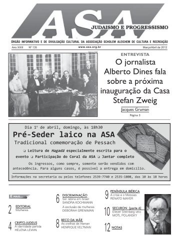 Pré-Seder laico na ASA O jornalista Alberto Dines fala sobre a ...