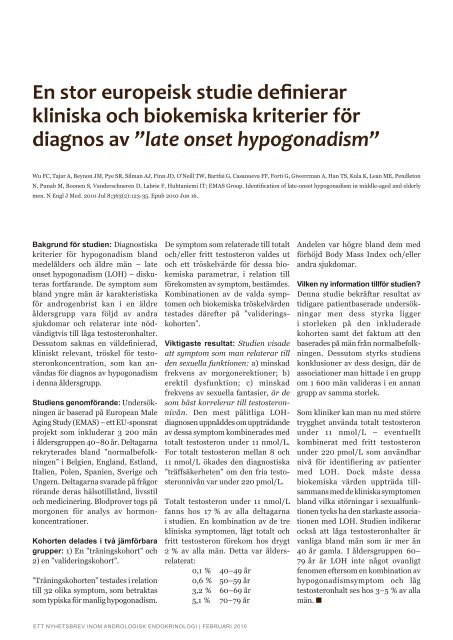 Varför ett nyhetsbrev inom Andrologisk Endokrinologi? - Svensk ...