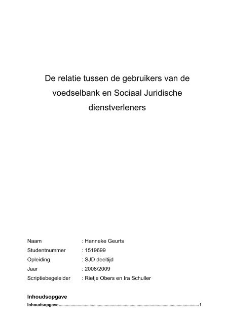 De relatie tussen de gebruikers van de voedselbank en Sociaal ...