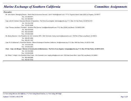 Marine Exchange of Southern California Committee Assignmnets