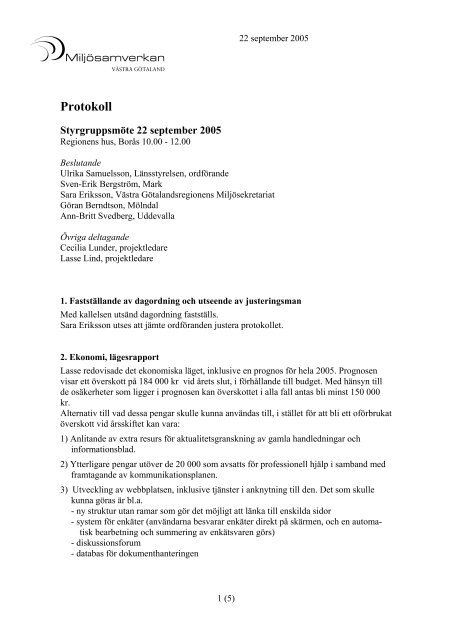 protokoll 22 september - Miljösamverkan Västra Götaland
