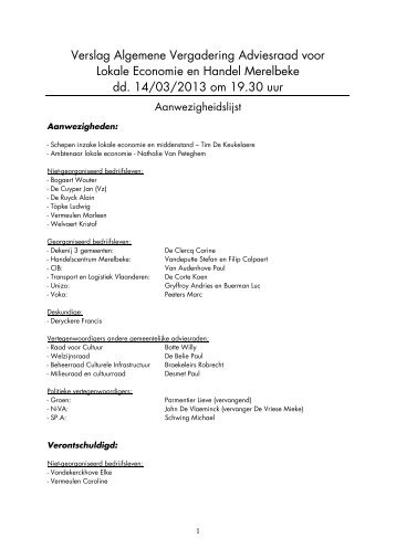 Verslag Installatievergadering Adviesraad voor Lokale Economie en ...