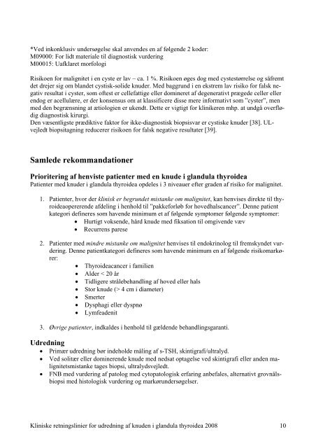 Kliniske retningslinier for udredning af knuden i glandula thyroidea