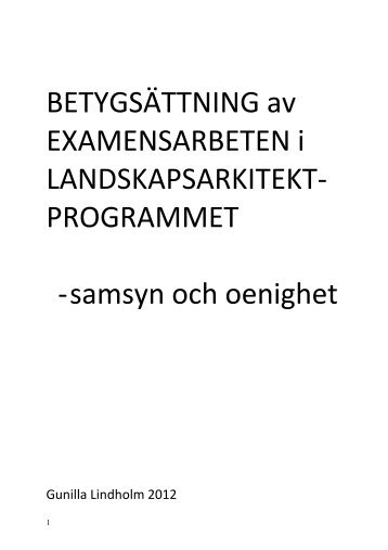 BETYGSÄTTNING av EXAMENSARBETEN i ... - SLU