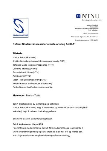 14.09.11, SRS-møte, referat - Studentrådet DMF