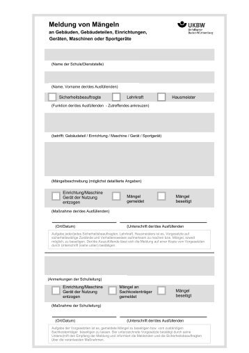 Meldung von Mängeln