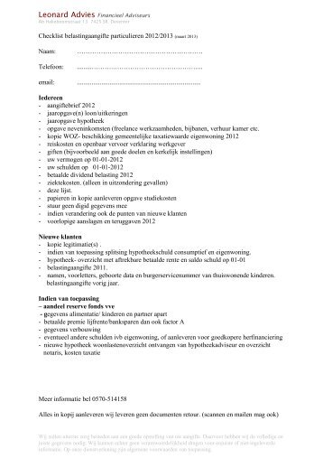 Checklist - Belastingaangifte Deventer