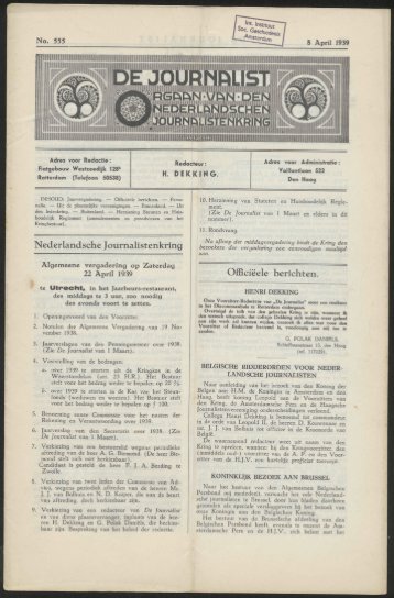 Nederlandsche Journalistenkring Officiëele berichten.