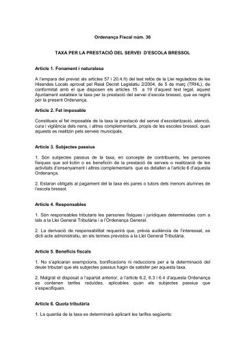 OF 36. Taxa per la prestació del servei - Ajuntament de Tordera