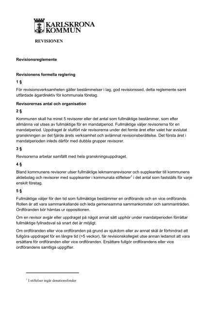 Revisionsreglemente, pdf 18 kB - Karlskrona kommun