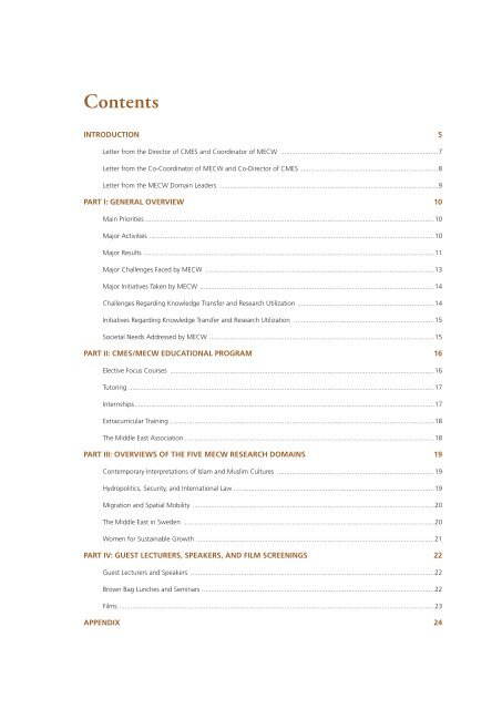 The Middle East in the Contemporary World Annual Report for 2011