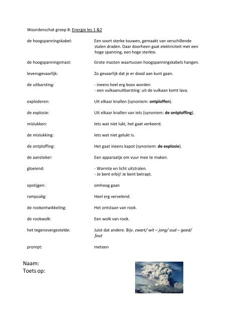 Naam: Toets op: