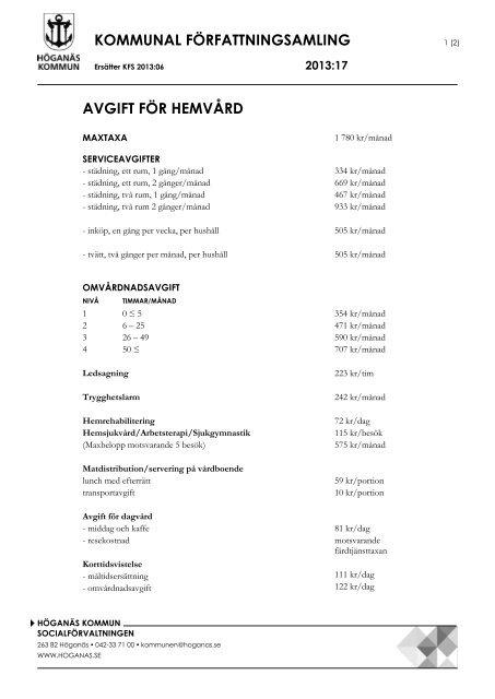 Avgift för hemvård - Höganäs kommun