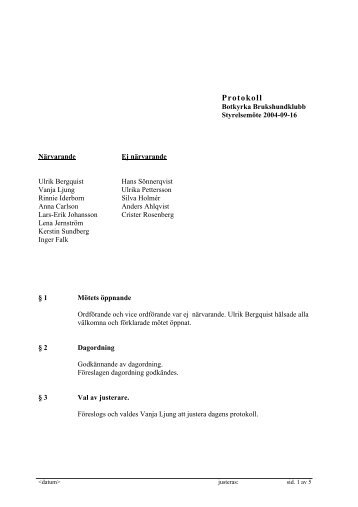 Styrelseprotokoll - Botkyrka Brukshundklubb