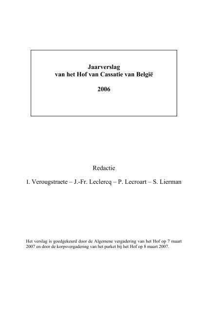 2006 - Jaarverslag Hof van Cassatie (PDF, 1.61 MB) - Federale ...