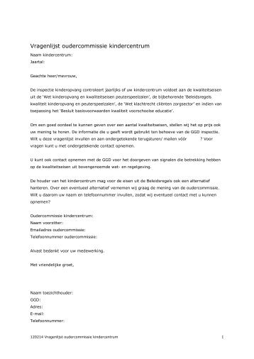 Vragenlijst oudercommissie kindercentrum - BOinK