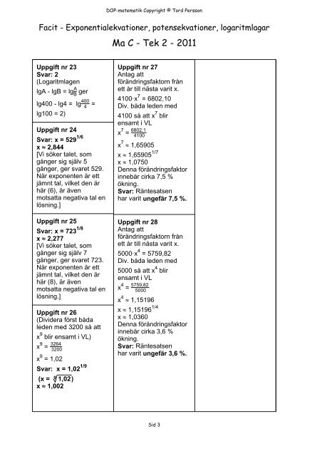 Exponentialekvationer, potensekvationer, logaritmlagar ... - mathprog