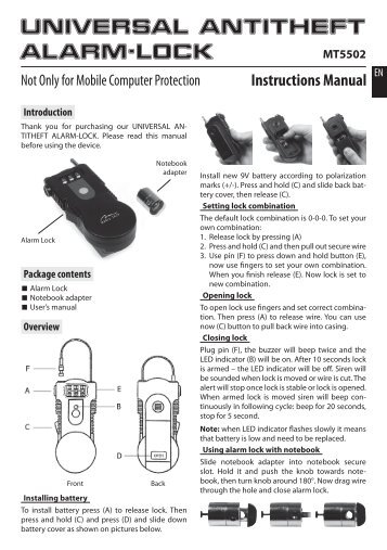 UNIVERSAL ANTITHEFT ALARM-LOCK - Media-Tech Polska