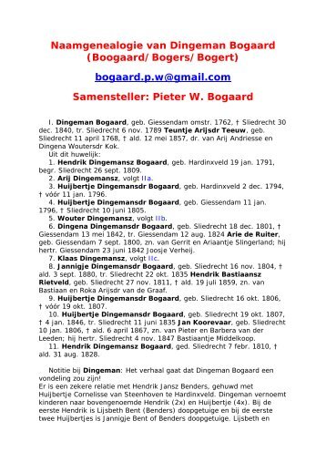 Naamgenealogie van Dingeman Bogaard (Boogaard/Bogers/Bogert ...