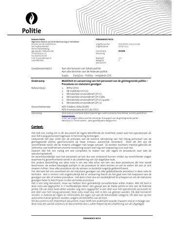 Note mobilité et recrutement - erratum NL - ACV Politie