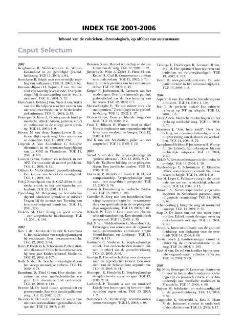 Tijdschrift voor Gezondheidszorg en Ethiek 2001-2006