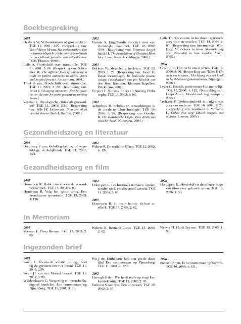 Tijdschrift voor Gezondheidszorg en Ethiek 2001-2006
