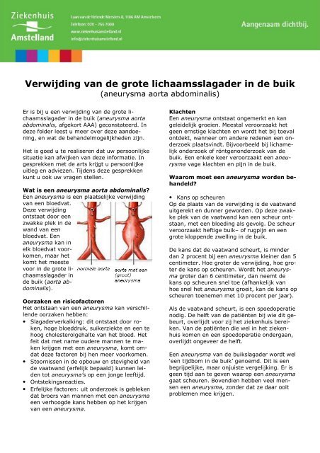 (aneurysma aorta abdominalis). - Ziekenhuis Amstelland