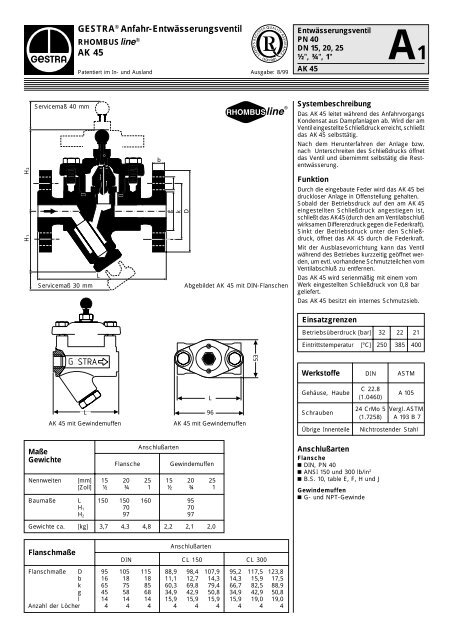 GESTRA® Anfahr-Entwässerungsventil AK 45 - arsan.pl