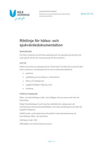 Riktlinje för hälso- och sjukvårdsdokumentation - Kil