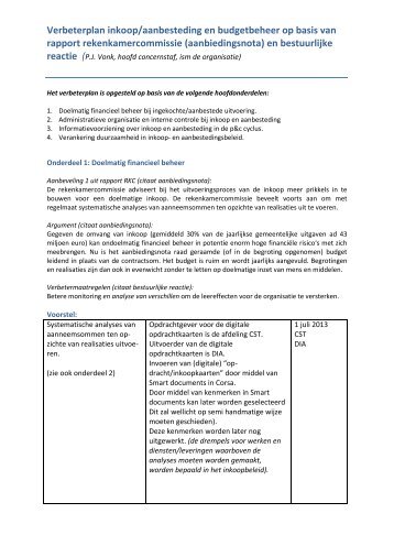 Verbeterplan inkoop/aanbesteding en budgetbeheer op basis van ...