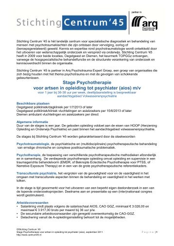 Vacature keuzestage Psychotherapie voor ... - Stichting Centrum