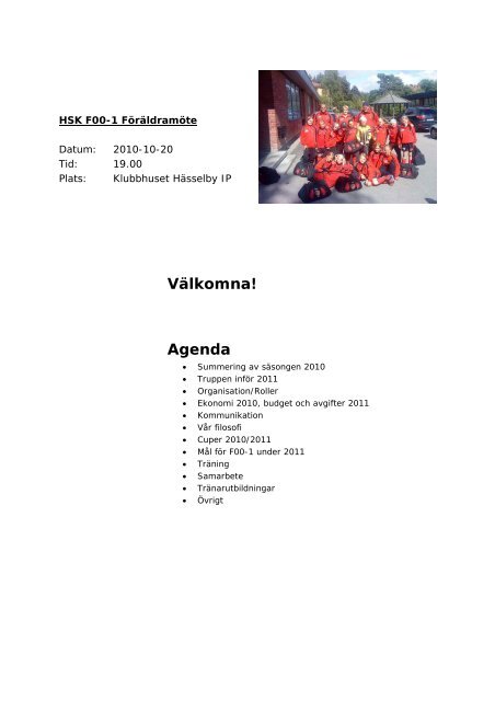 Välkomna! Agenda - Hässelby SK Fotboll