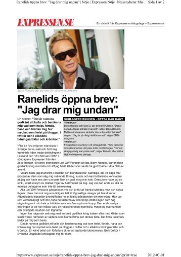 Ranelids öppna brev - "Jag drar mig undan" Publicerat - BOJJE.SE