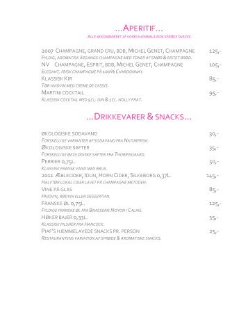 …APERITIF… …DRIKKEVARER &SNACKS… - Restaurant Piaf