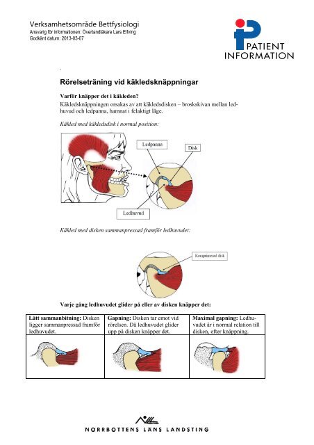 Patientinformation - Rörelseträning vid käkledsknäppning