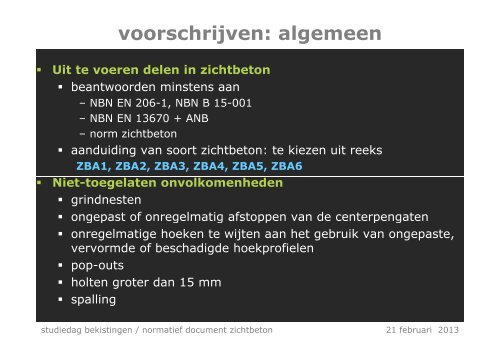 Belgisch normatief document ZICHTBETON stand van ... - Betonica