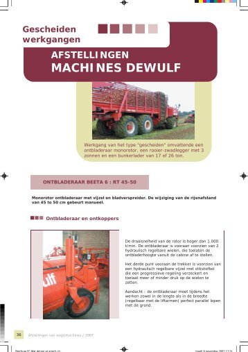 afstellingen machines dewulf