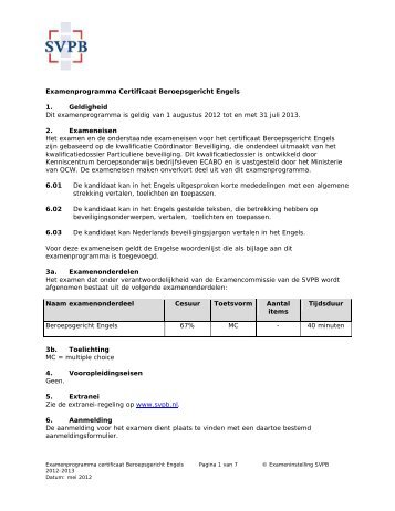 Examenprogramma Certificaat Beroepsgericht Engels 2012 ... - SVPB