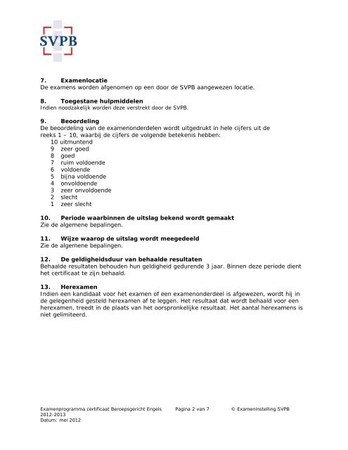 Examenprogramma Certificaat Beroepsgericht Engels 2012 ... - SVPB