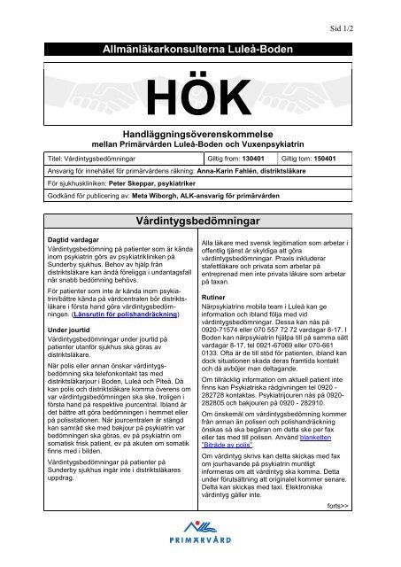 Vårdintygsbedömningar - HÖK 2013