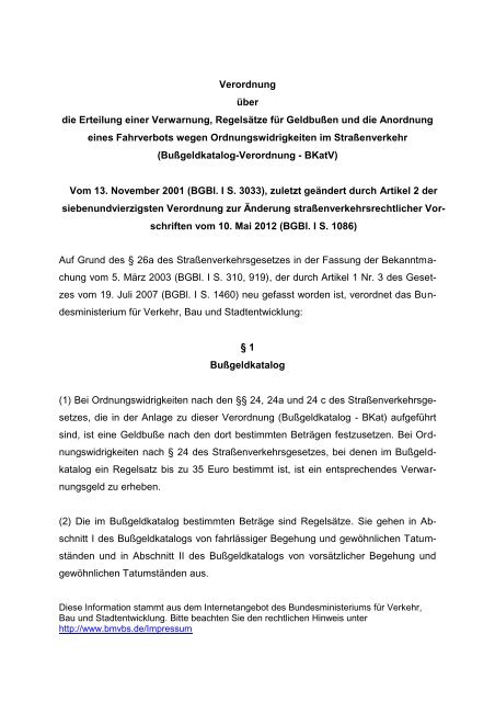 Bußgeldkatalog-Verordnung - BKatV (pdf)